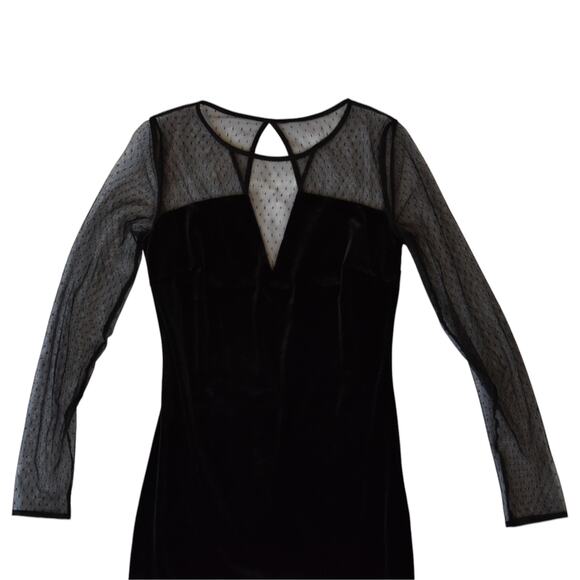 Mango Black Velvet Sheer Mesh Sleeves Sheath Mini Dress Size Small - Picture 3 of 7